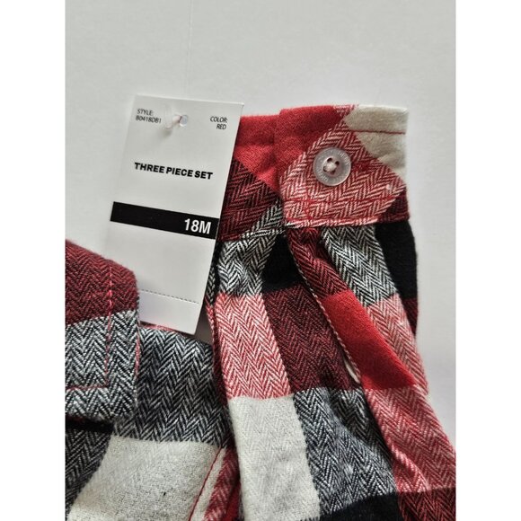 DKNY‎  Size 18M Set Of 3, Red Vest/ Black Pants/ Red Plaid Button Up Long Sleeve - Picture 11 of 15